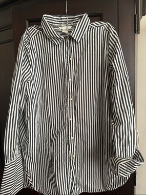 H&M Black and White Striped Button-Up Blouse